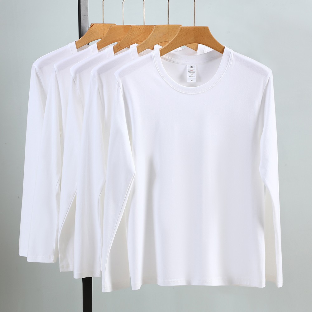 Sophisticated Men's Round Collar Solid Color Long sleeved Cotton Tee Shirt - Picture 15 of 48
