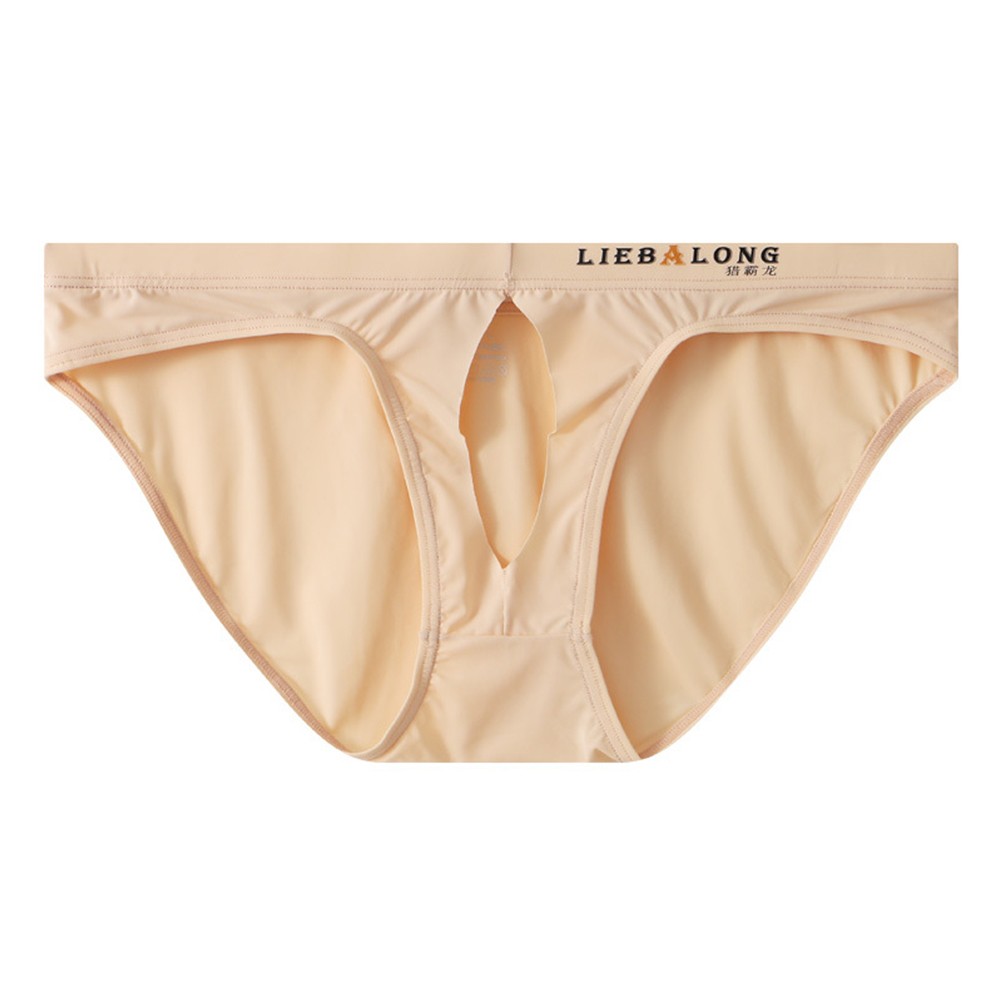 Sexy Mens Thong Underwear Ice Silk Tanga Bikini Briefs with Open Front Hole - Picture 13 of 19