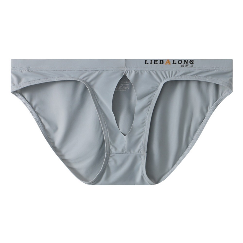 Sexy Mens Thong Underwear Ice Silk Tanga Bikini Briefs with Open Front Hole - Picture 12 of 19