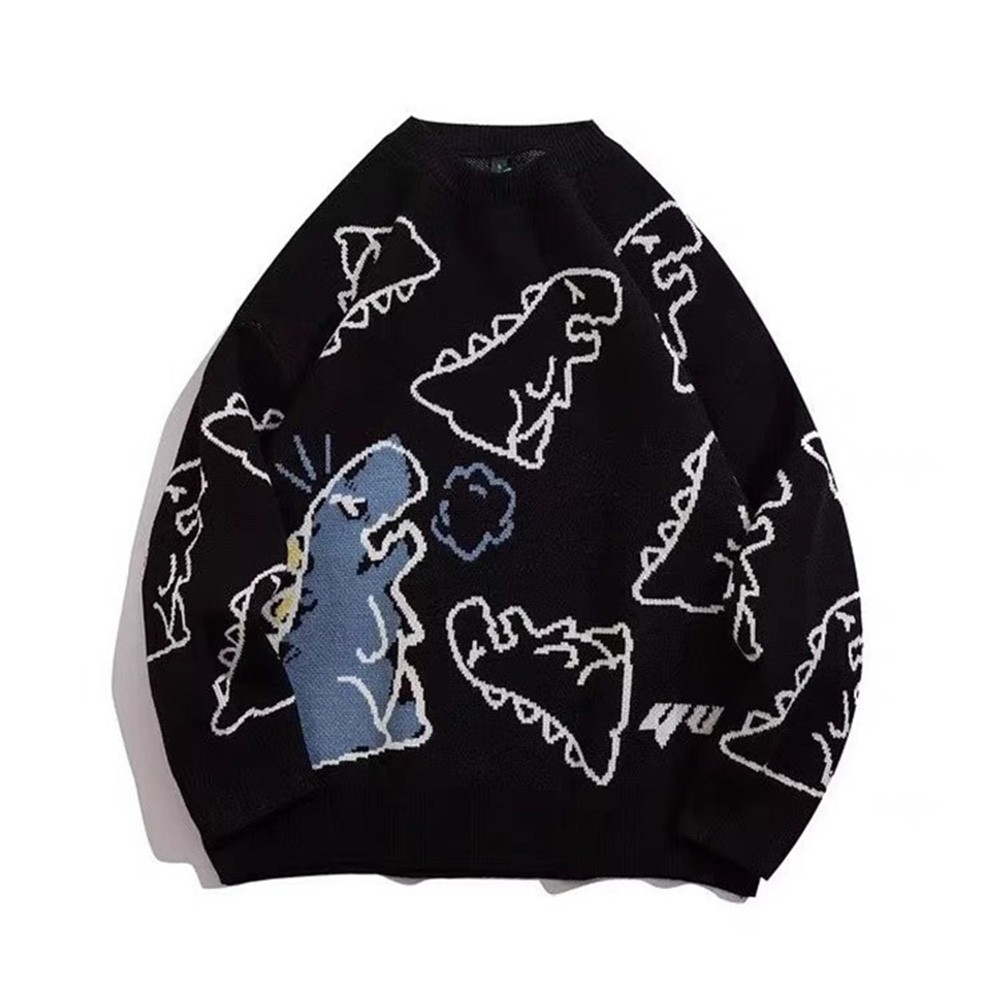 Fashionable Men's Knitted Hip Hop Sweaters with Dinosaur Cartoon Print - Picture 25 of 26