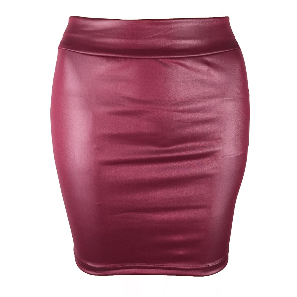 Women's Red Matte PU Leather High Waist Mini Skirt Elasticity Skinny Cozy Skirt - Picture 23 of 43