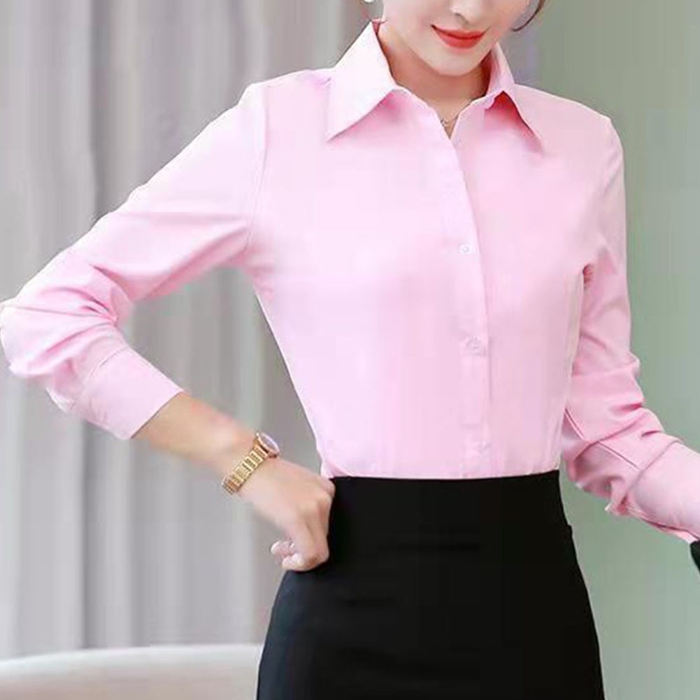 Ladies' Business Button Solid Work Tops Long Sleeve Blouse Office Lady - Picture 17 of 22