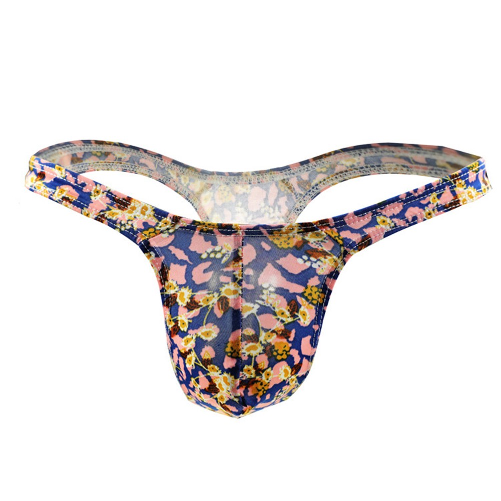 Stylish Men’s Ice Silk G string Print Briefs Thong Bikini T Back Underwear