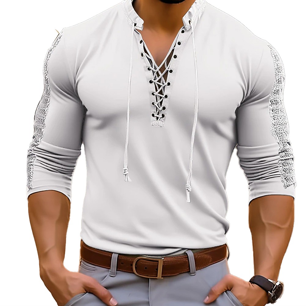 Haut vêtement automne lacets manches longues polyester musclé vendre coupe slim été