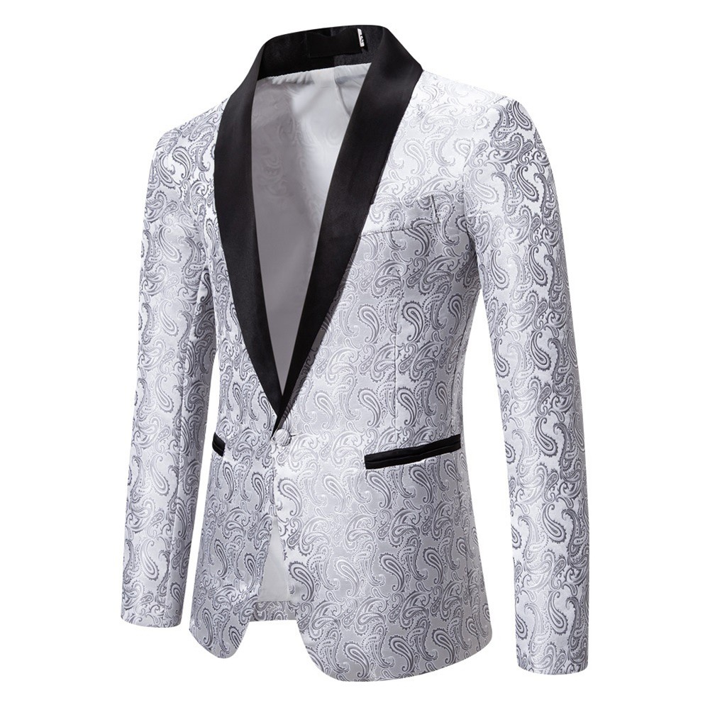 Stoff Blazer Jacquard Kausal Kontrastfarbe Kragen Luxusdesign Männer Party - Bild 37 von 39