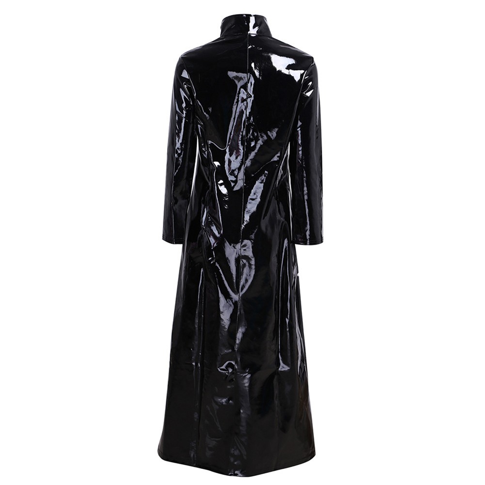 Women's PVC Leather Long Coat Jacket Slim Fit Dress Cosplay Costume Clubwear - Picture 19 of 36