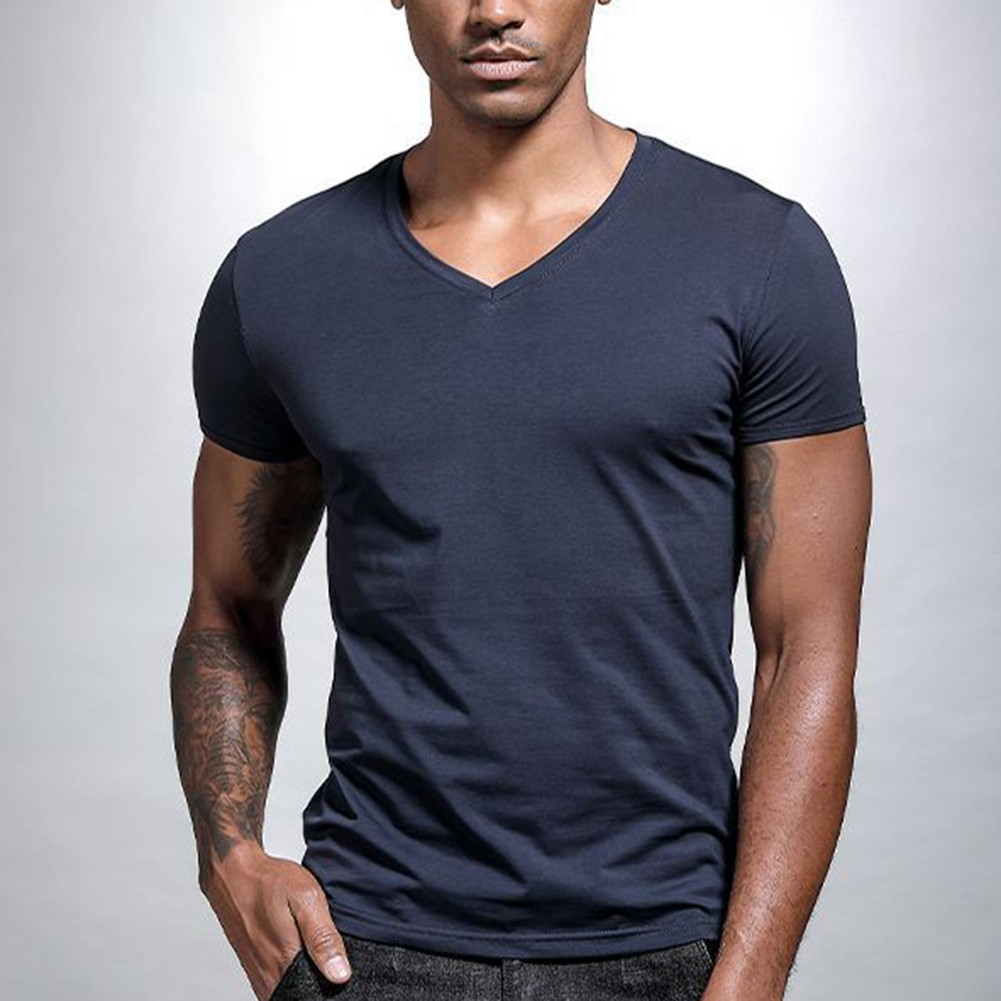 Classic Low Cut V Neck Comfortable Short Sleeve Pullover T shirt for Men