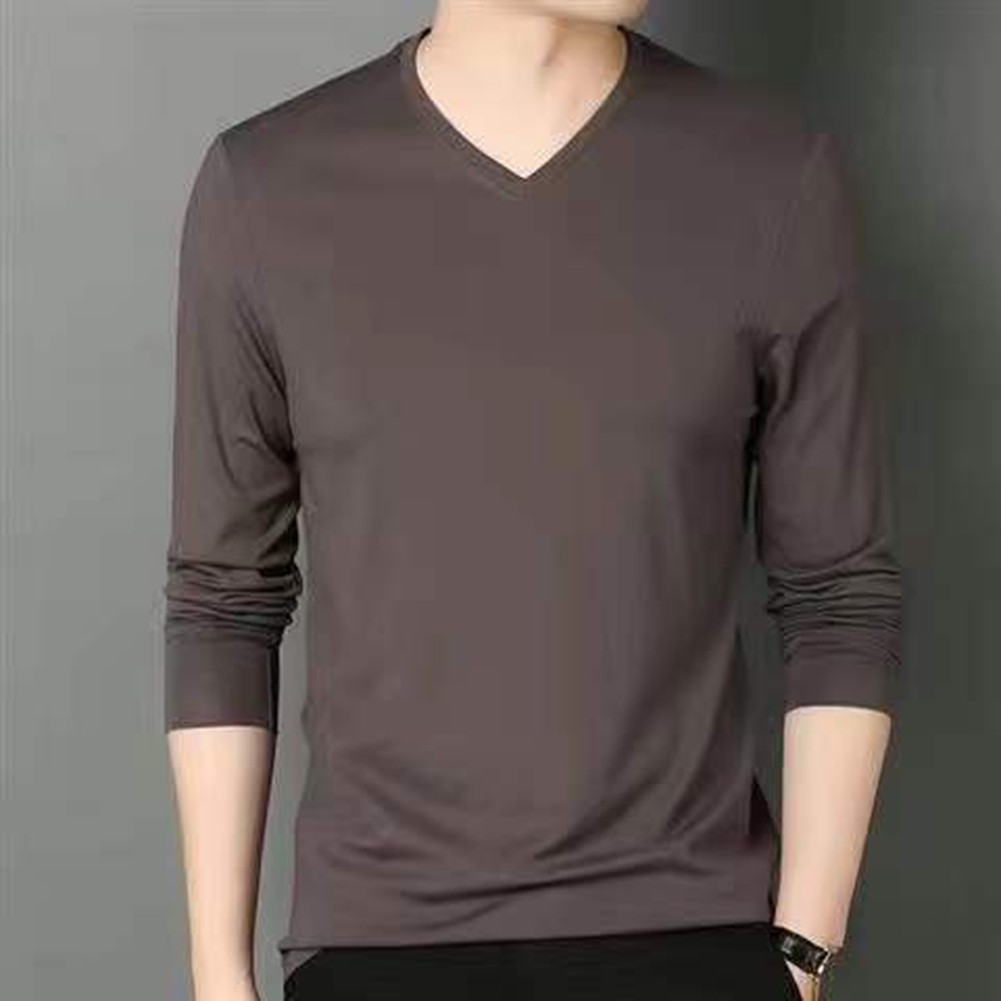 Fashion Men Solid V Neck Tee Long Sleeve Thin Slim Casual Pullover White O - Picture 14 of 19