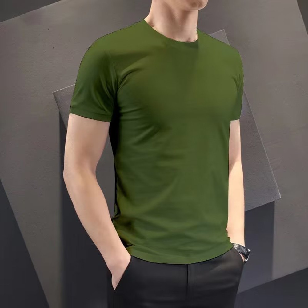 Fashionable Men's Slim Fit Round Neck Bottoming Tee Solid Short Sleeves - Picture 24 of 25