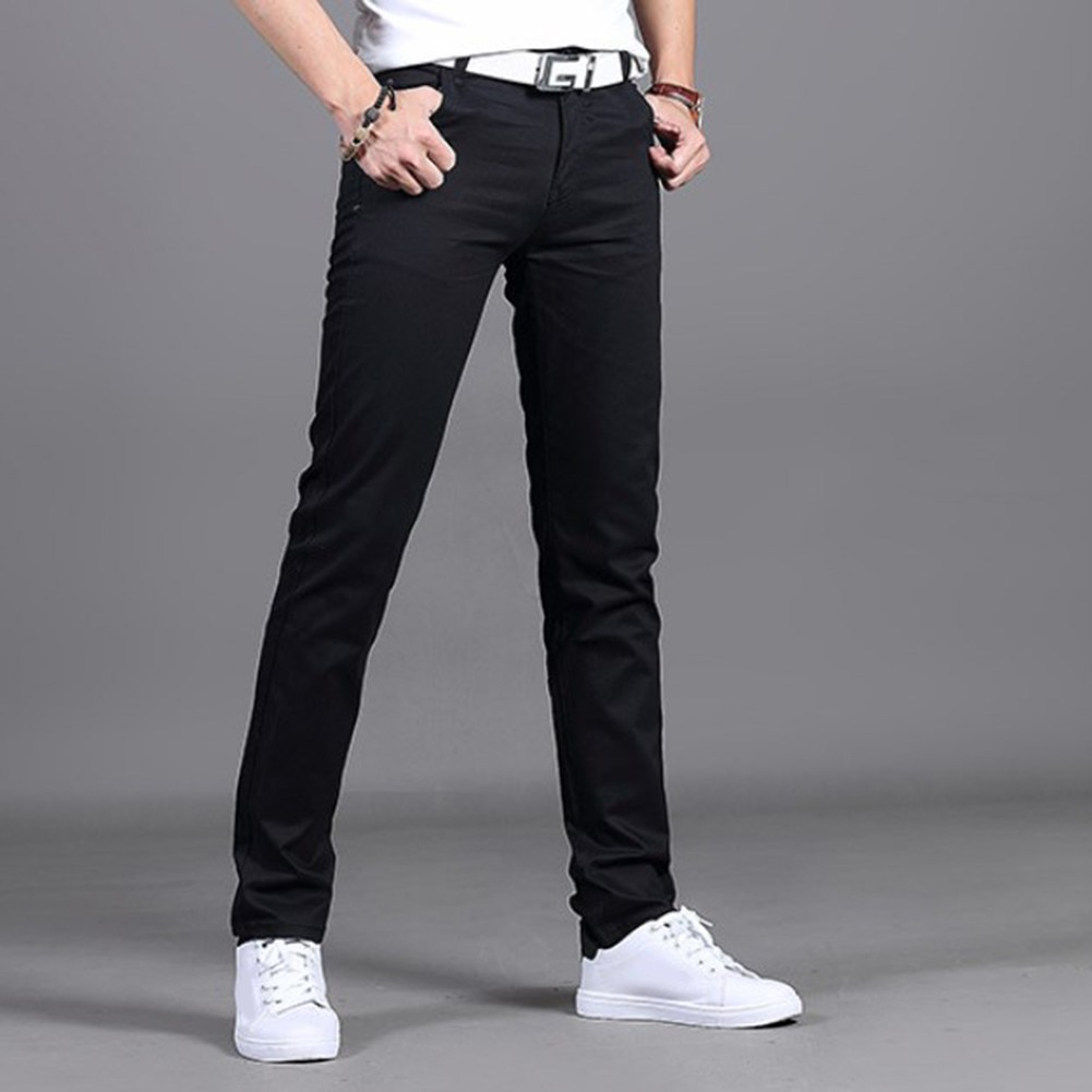Stylish Men's Midrise Solid Straight Trousers Casual Slim Fit Chinos in Khaki - Picture 38 of 74