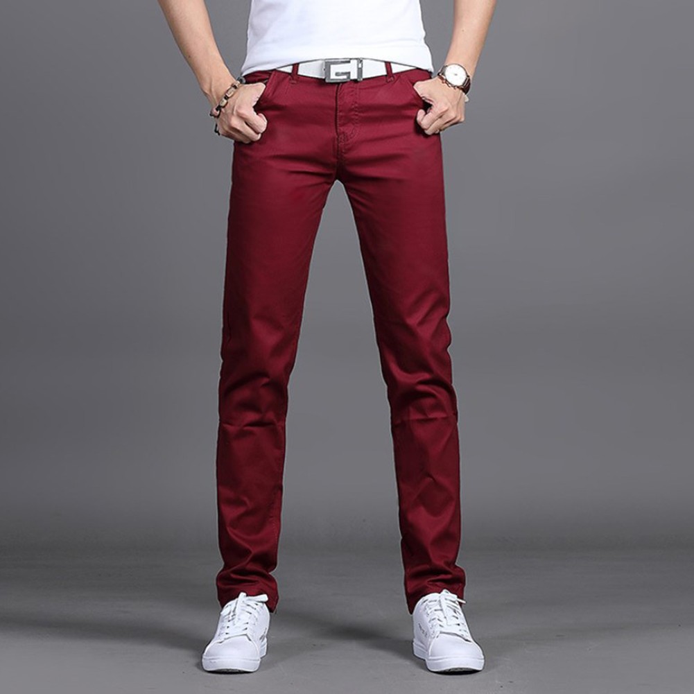 Stylish Men's Midrise Solid Straight Trousers Casual Slim Fit Chinos in Khaki - Picture 45 of 74