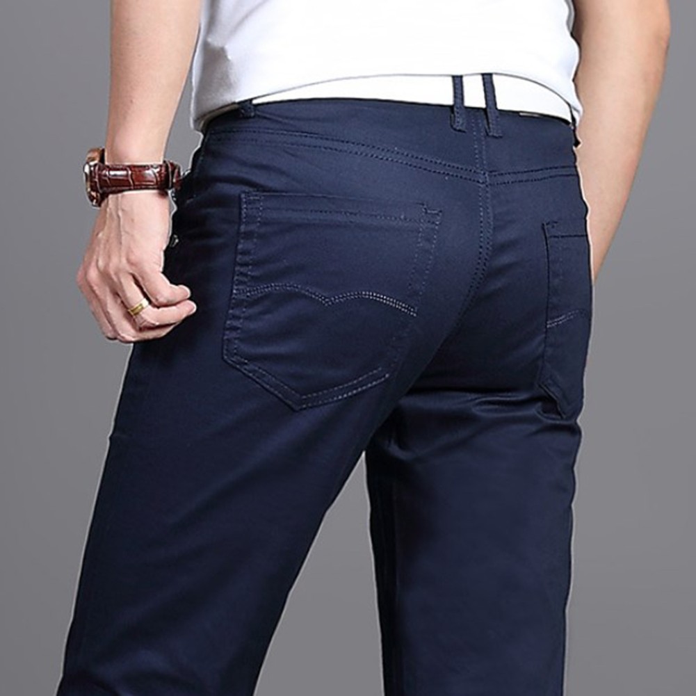 Stylish Men's Midrise Solid Straight Trousers Casual Slim Fit Chinos in Khaki - Picture 65 of 74