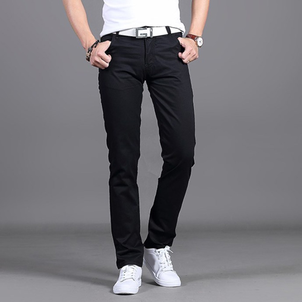 Stylish Men's Midrise Solid Straight Trousers Casual Slim Fit Chinos in Khaki - Picture 39 of 74