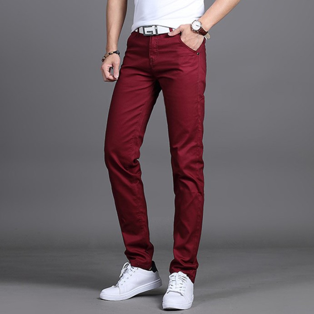 Stylish Men's Midrise Solid Straight Trousers Casual Slim Fit Chinos in Khaki - Picture 50 of 74