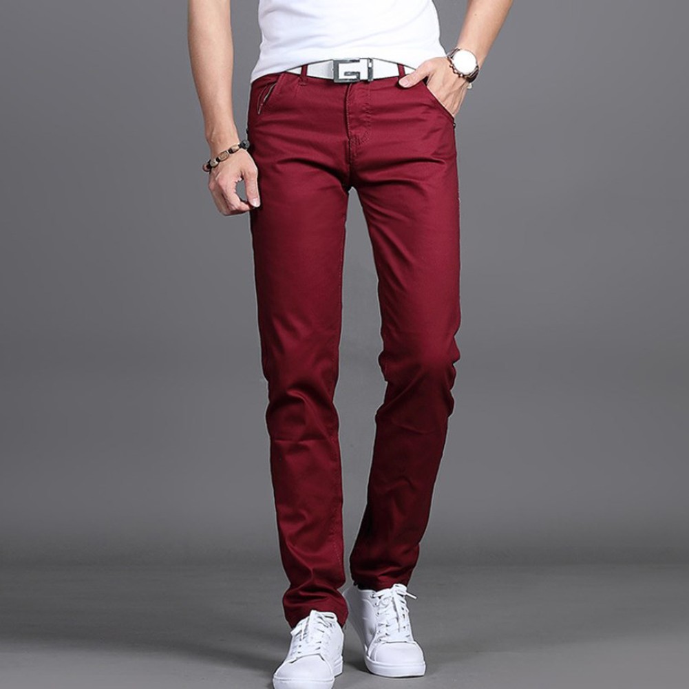 Stylish Men's Midrise Solid Straight Trousers Casual Slim Fit Chinos in Khaki - Picture 49 of 74