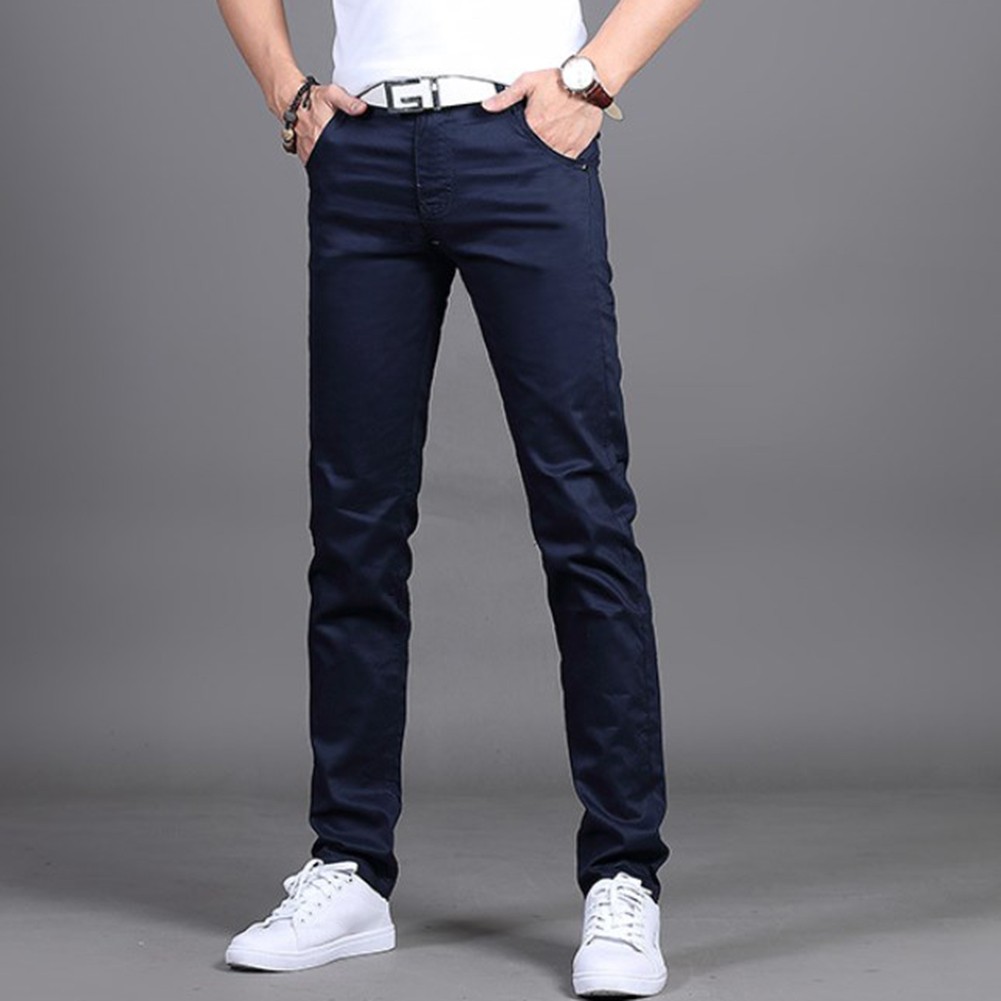 Stylish Men's Midrise Solid Straight Trousers Casual Slim Fit Chinos in Khaki - Picture 59 of 74
