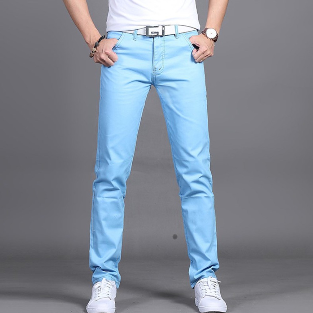 Stylish Men's Midrise Solid Straight Trousers Casual Slim Fit Chinos in Khaki - Picture 67 of 74
