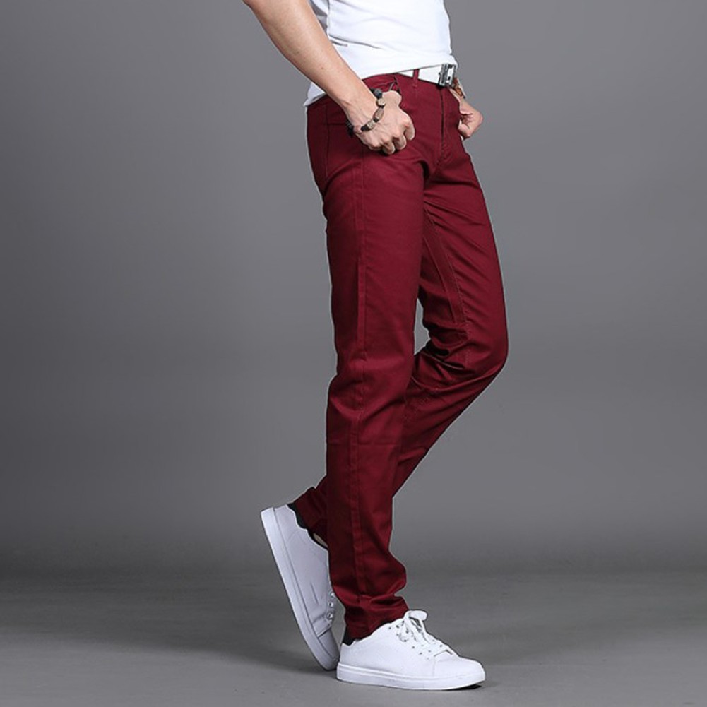 Stylish Men's Midrise Solid Straight Trousers Casual Slim Fit Chinos in Khaki - Picture 51 of 74