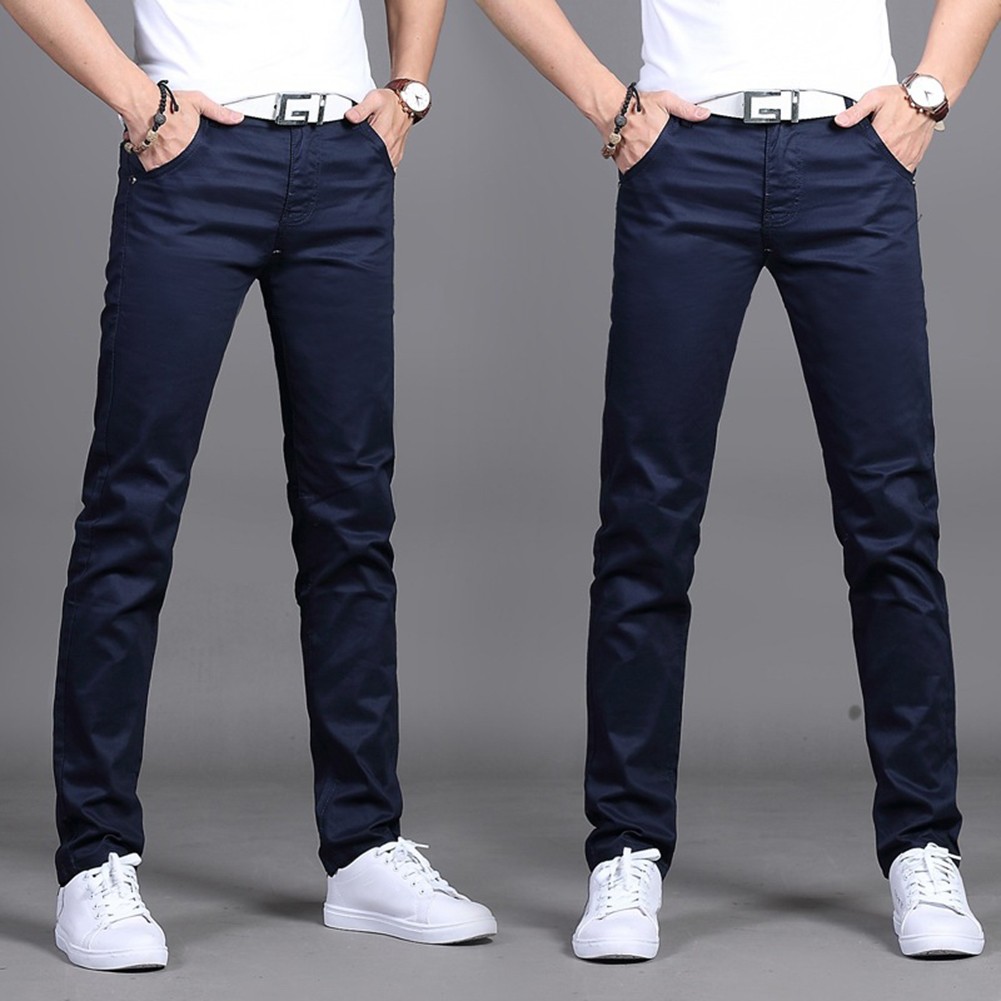 Stylish Men's Midrise Solid Straight Trousers Casual Slim Fit Chinos in Khaki - Picture 56 of 74