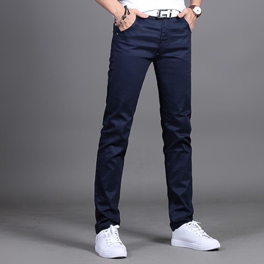 Stylish Men's Midrise Solid Straight Trousers Casual Slim Fit Chinos in Khaki - Picture 58 of 74