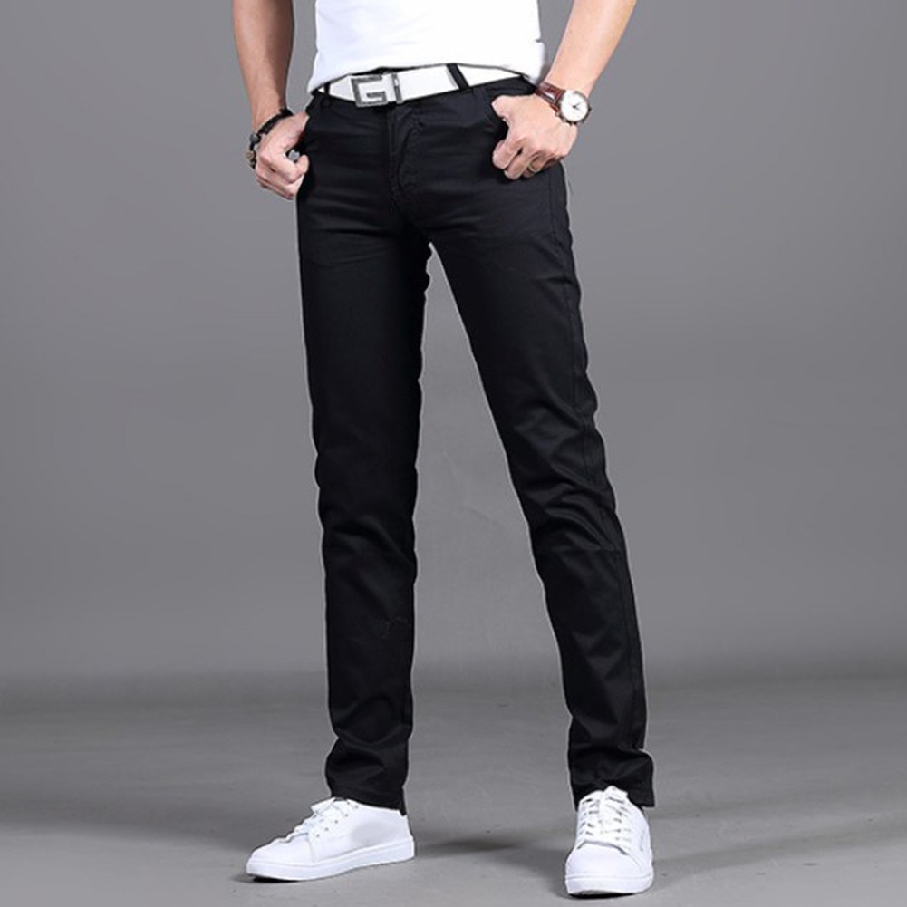 Stylish Men's Midrise Solid Straight Trousers Casual Slim Fit Chinos in Khaki - Picture 37 of 74
