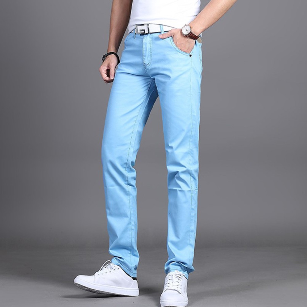 Stylish Men's Midrise Solid Straight Trousers Casual Slim Fit Chinos in Khaki - Picture 71 of 74