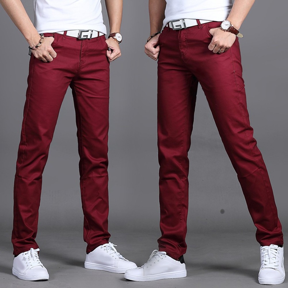 Stylish Men's Midrise Solid Straight Trousers Casual Slim Fit Chinos in Khaki - Picture 43 of 74