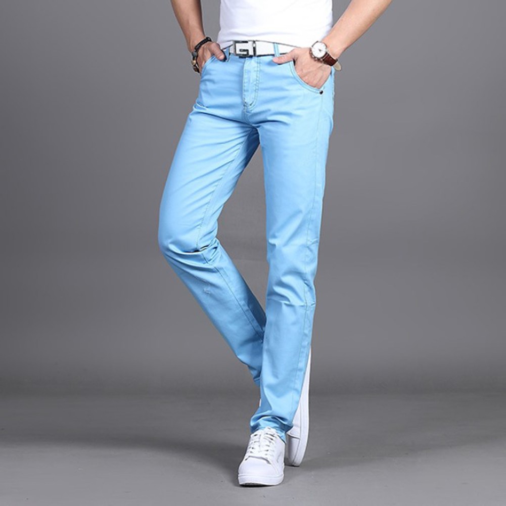 Stylish Men's Midrise Solid Straight Trousers Casual Slim Fit Chinos in Khaki - Picture 73 of 74