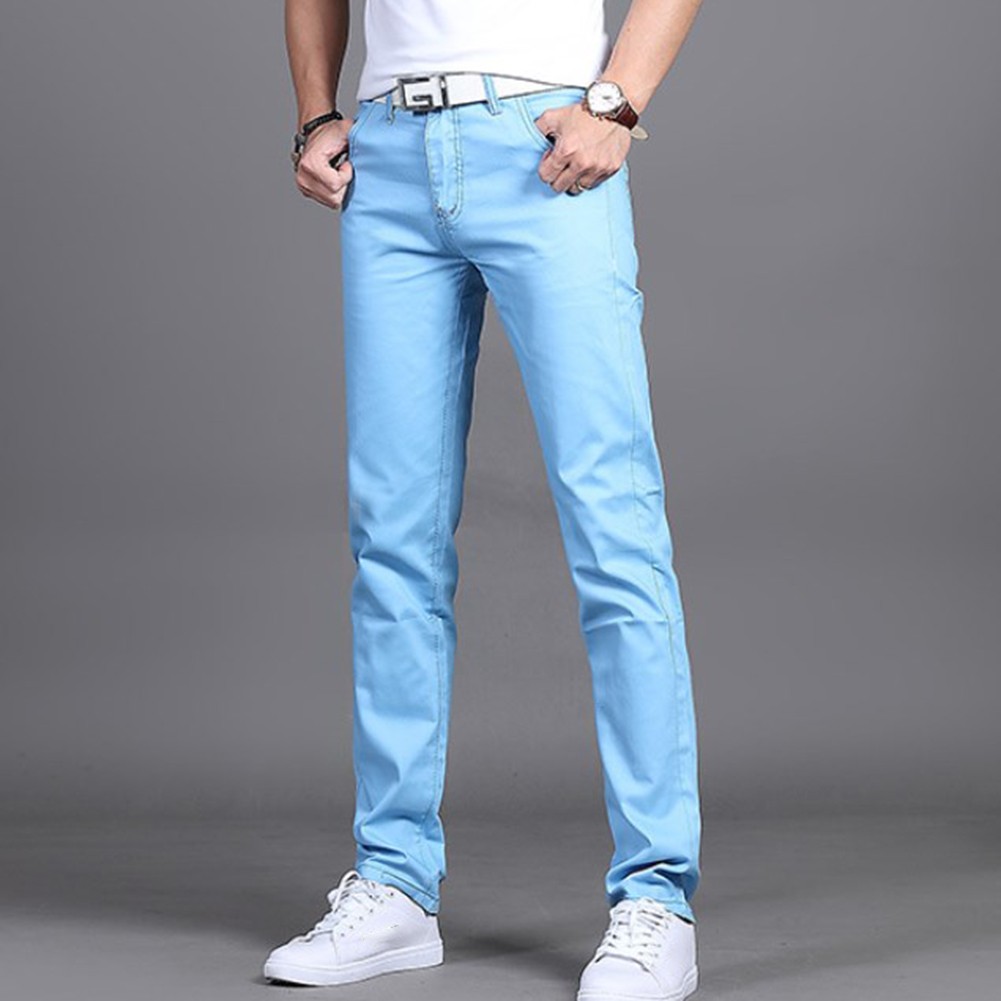Stylish Men's Midrise Solid Straight Trousers Casual Slim Fit Chinos in Khaki - Picture 68 of 74