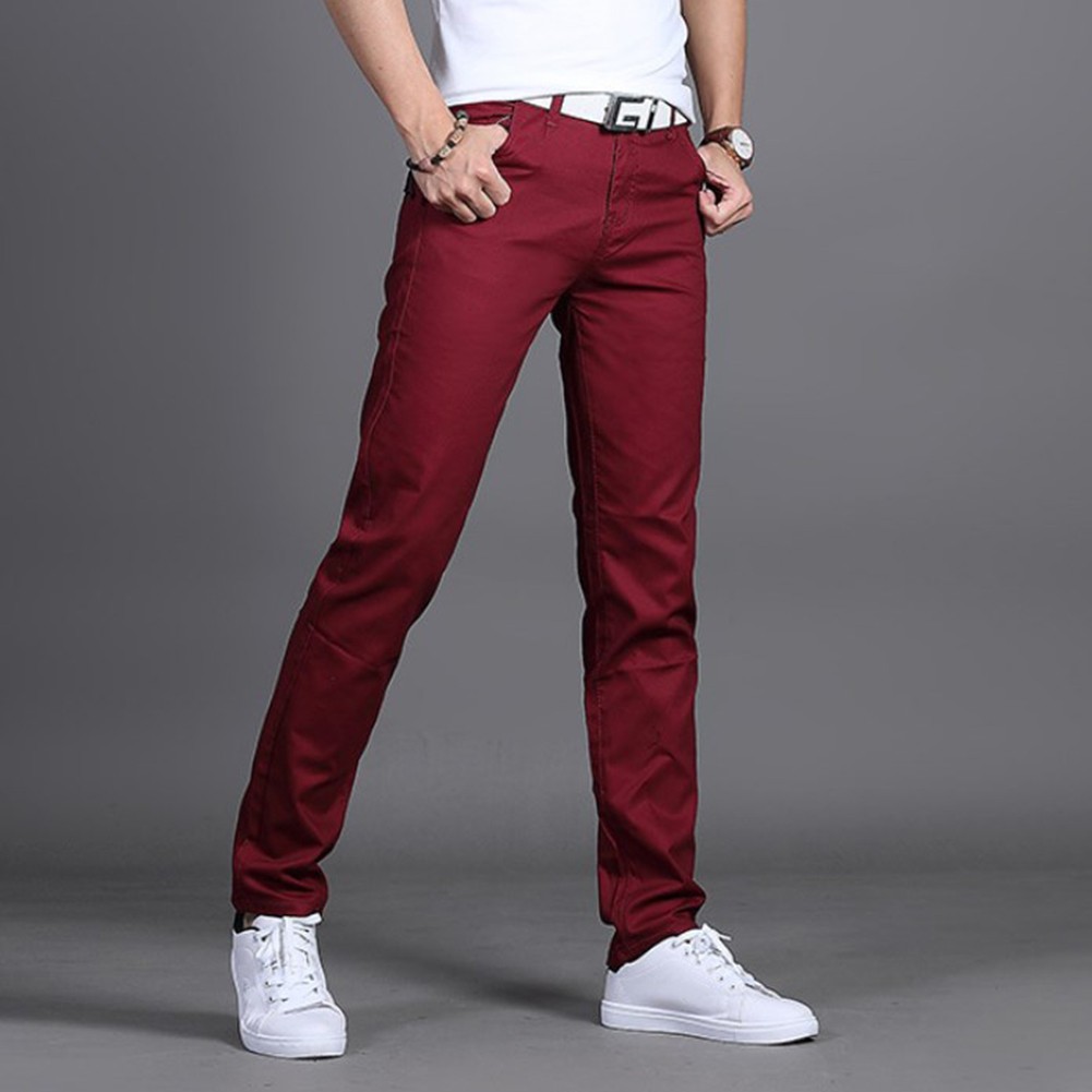 Stylish Men's Midrise Solid Straight Trousers Casual Slim Fit Chinos in Khaki - Picture 48 of 74