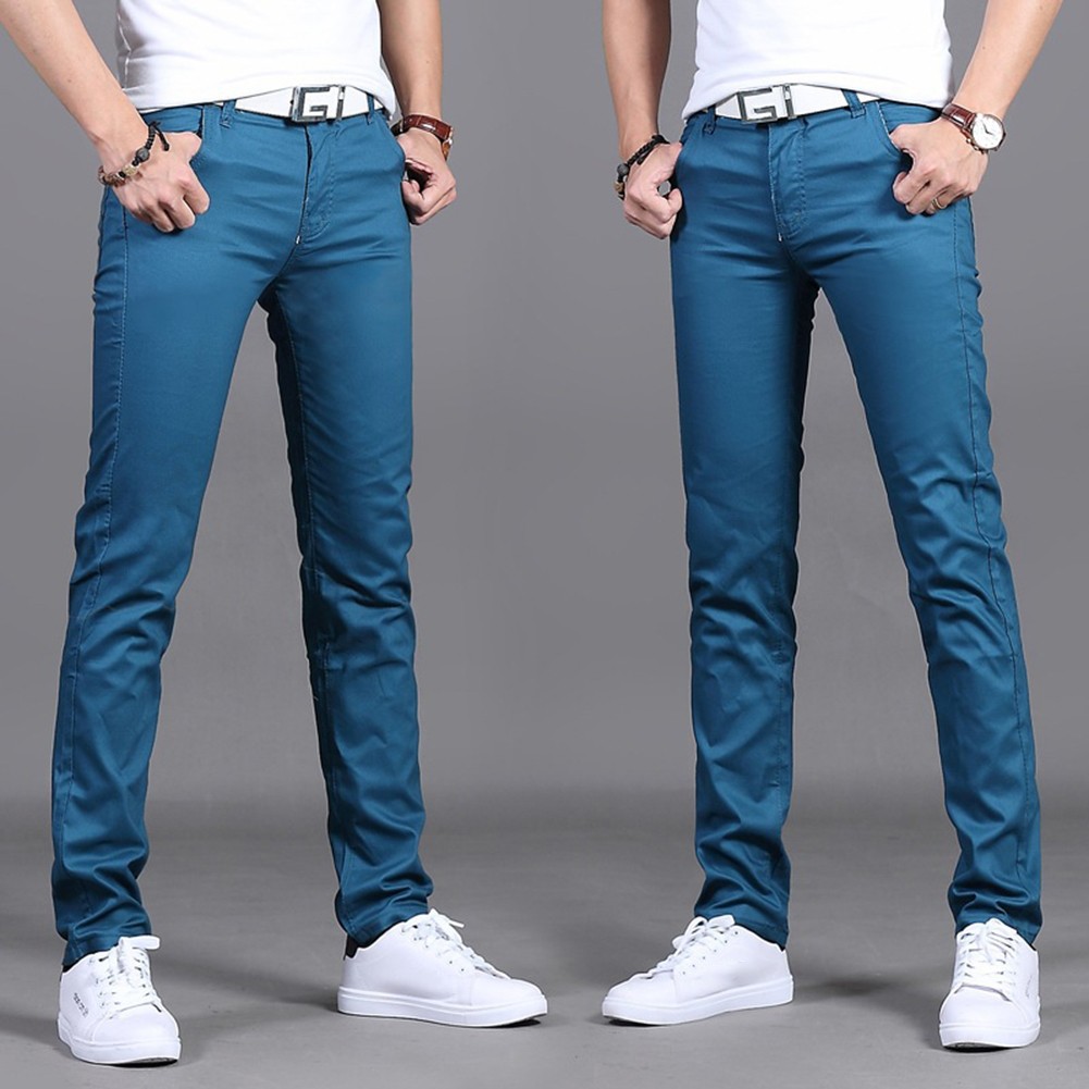 Stylish Men's Midrise Solid Straight Trousers Casual Slim Fit Chinos in Khaki - Picture 53 of 74