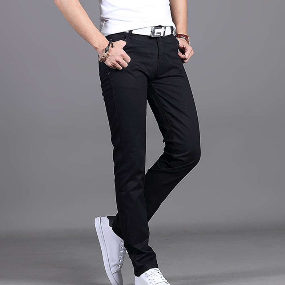 Stylish Men's Midrise Solid Straight Trousers Casual Slim Fit Chinos in Khaki - Picture 40 of 74