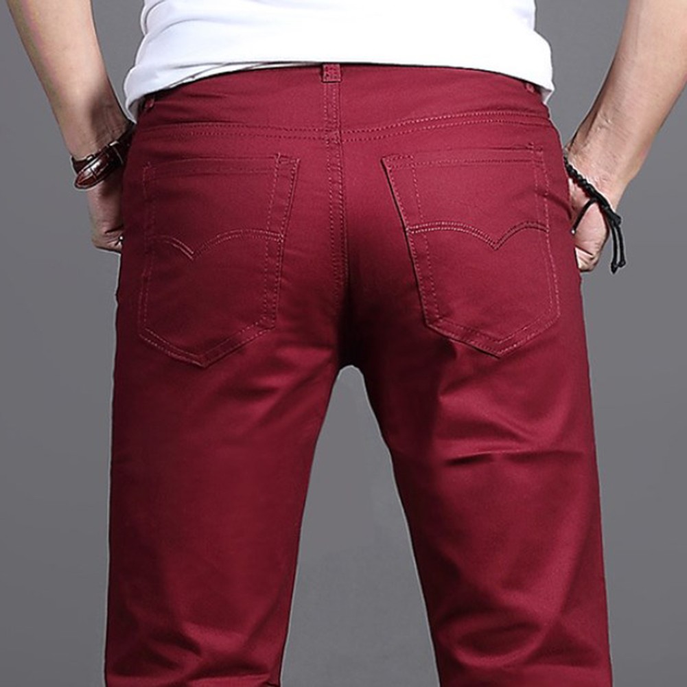 Stylish Men's Midrise Solid Straight Trousers Casual Slim Fit Chinos in Khaki - Picture 44 of 74