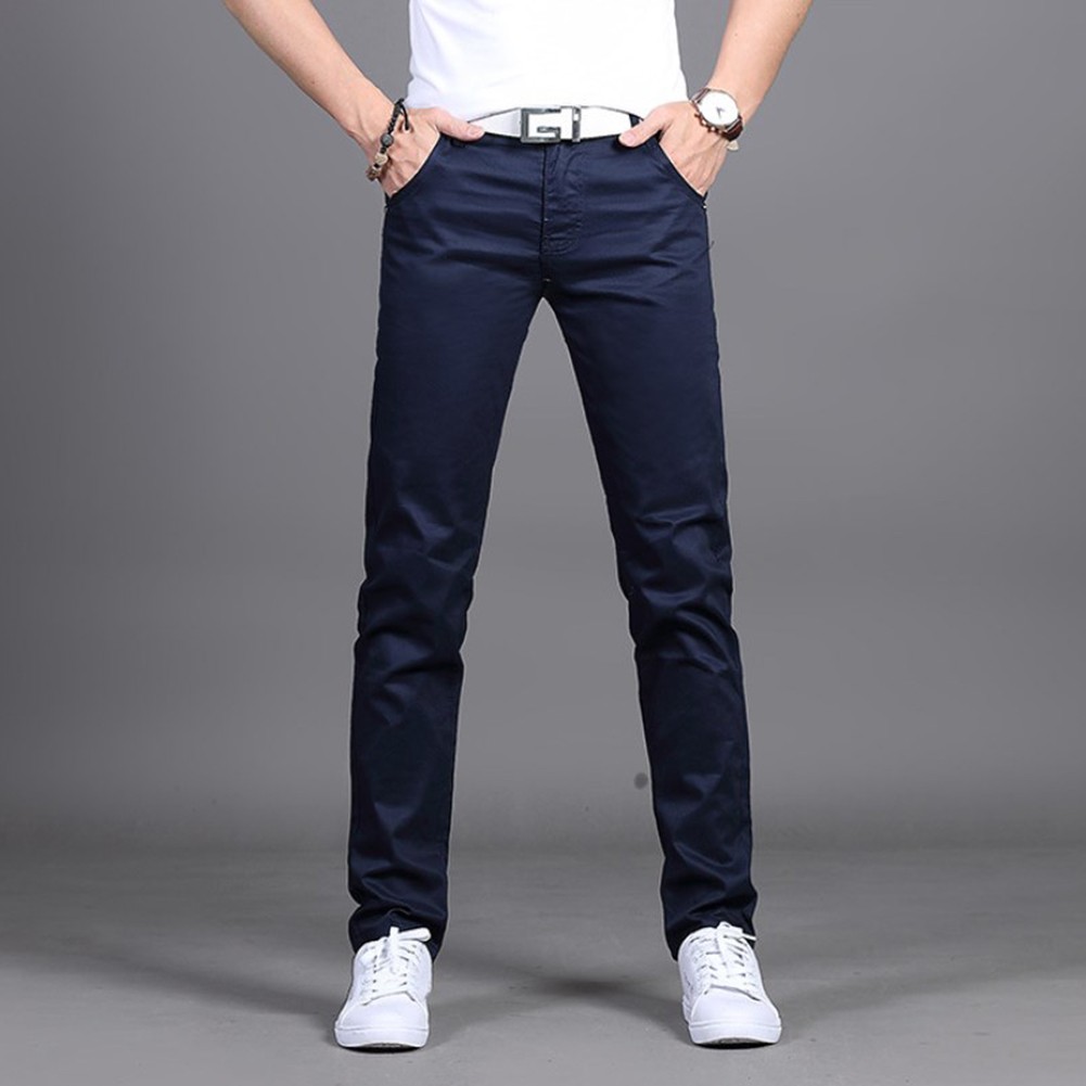 Stylish Men's Midrise Solid Straight Trousers Casual Slim Fit Chinos in Khaki - Picture 57 of 74