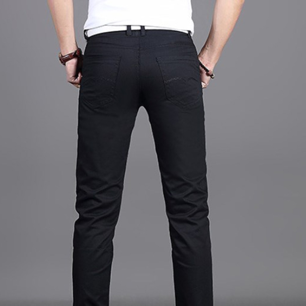 Stylish Men's Midrise Solid Straight Trousers Casual Slim Fit Chinos in Khaki - Picture 42 of 74