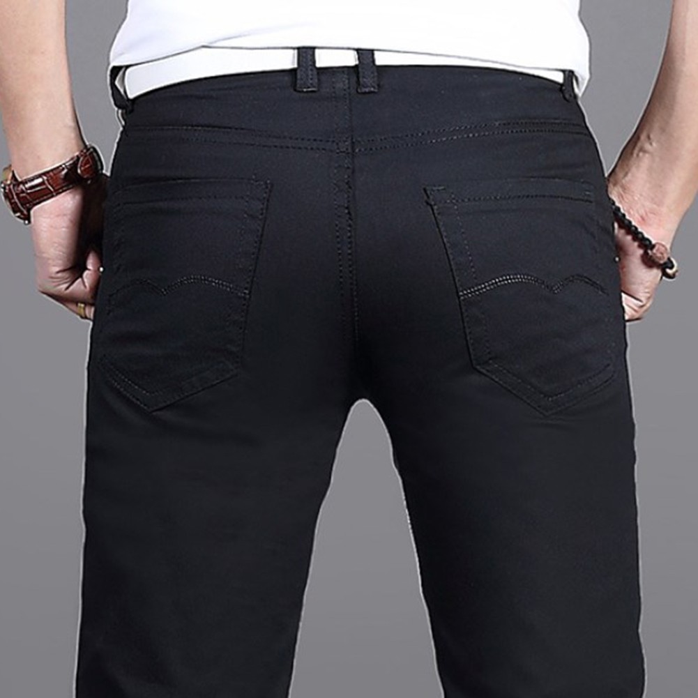 Stylish Men's Midrise Solid Straight Trousers Casual Slim Fit Chinos in Khaki - Picture 36 of 74