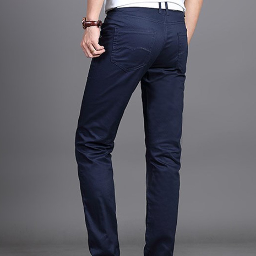 Stylish Men's Midrise Solid Straight Trousers Casual Slim Fit Chinos in Khaki - Picture 64 of 74