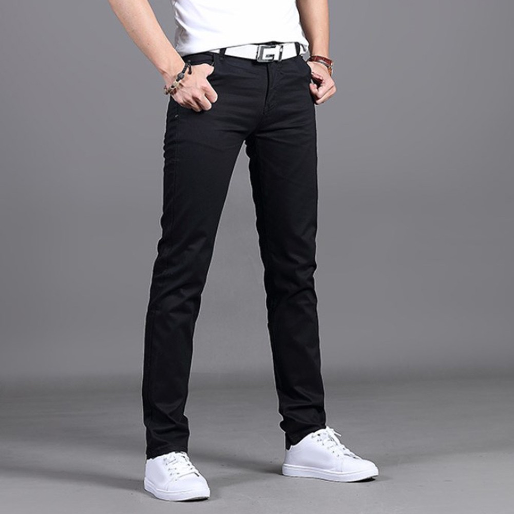 Stylish Men's Midrise Solid Straight Trousers Casual Slim Fit Chinos in Khaki - Picture 41 of 74