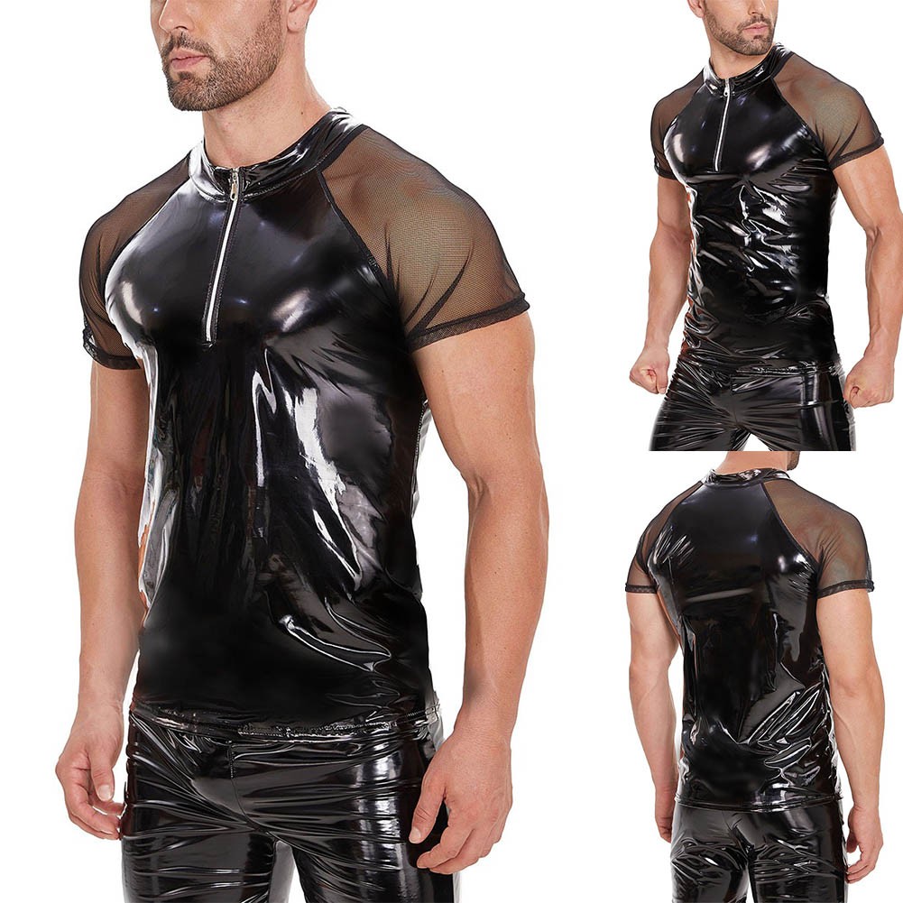 T-shirt manica corta See Through ecopelle uomo uomo maniche corte