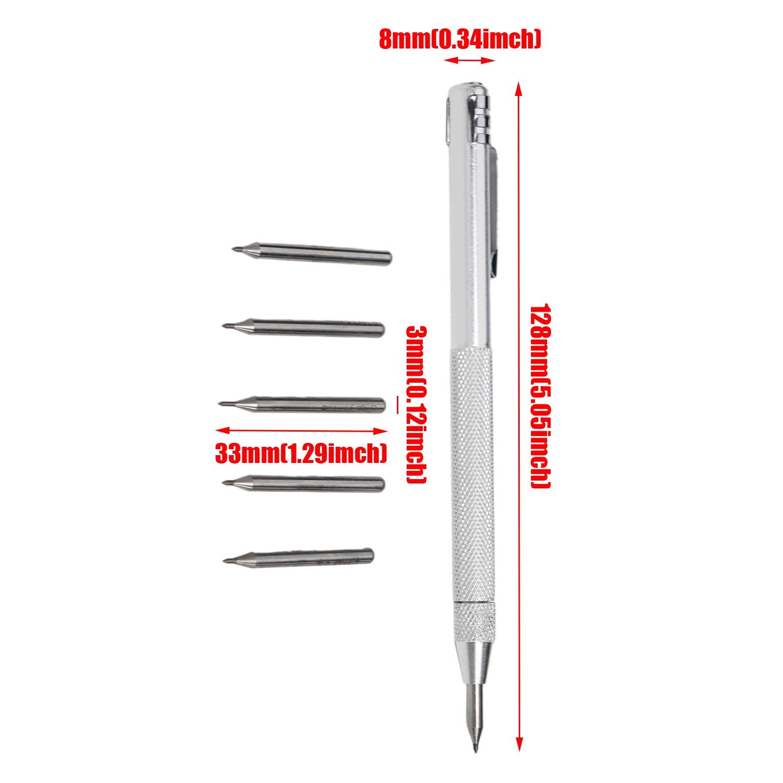 JGS Premium - Tungsten Carbide Pen En Scriber Met Magnet En 10 Vervangbare Punten Ruler Voor Metaal En Houtbewerking