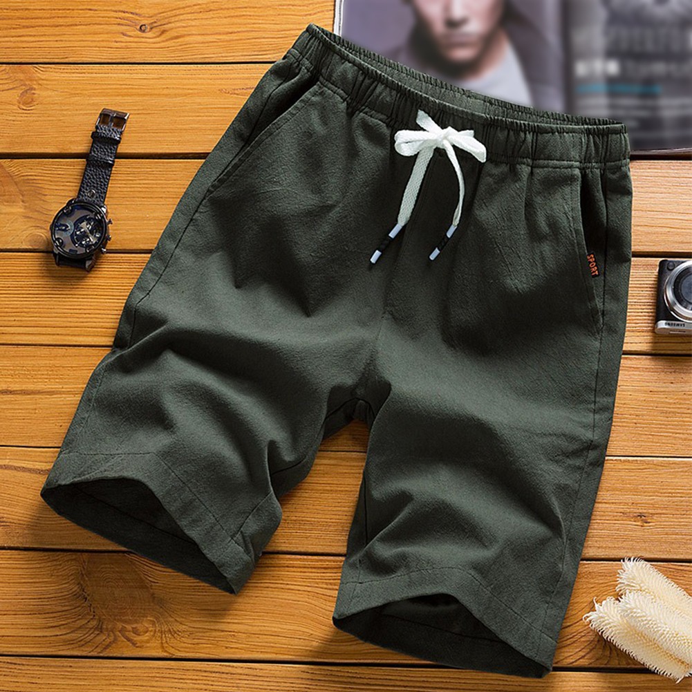 Breathable Men's Solid Color Cotton Linen Shorts Beach Wear Summer Casual - Picture 14 of 22