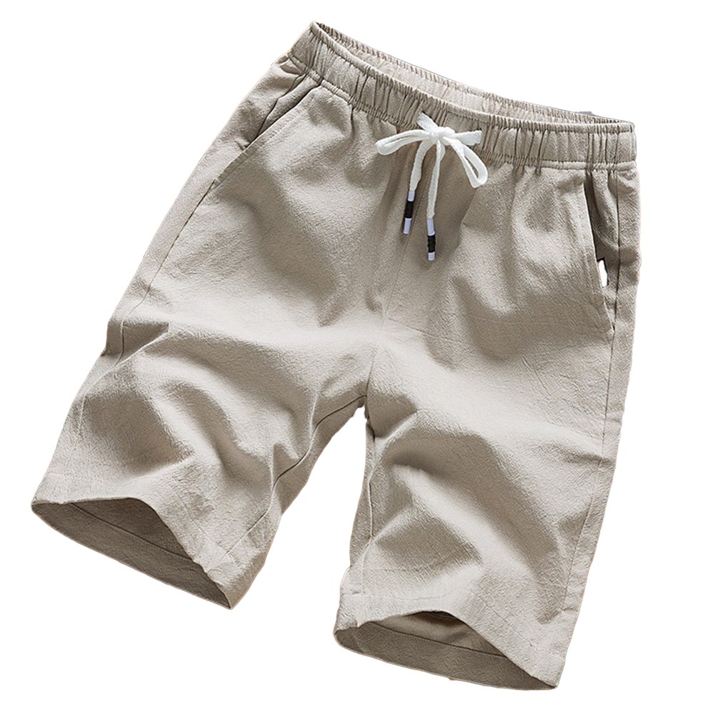Breathable Men's Solid Color Cotton Linen Shorts Beach Wear Summer Casual - Picture 21 of 22