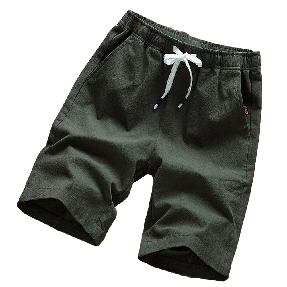 Breathable Men's Solid Color Cotton Linen Shorts Beach Wear Summer Casual - Picture 13 of 22