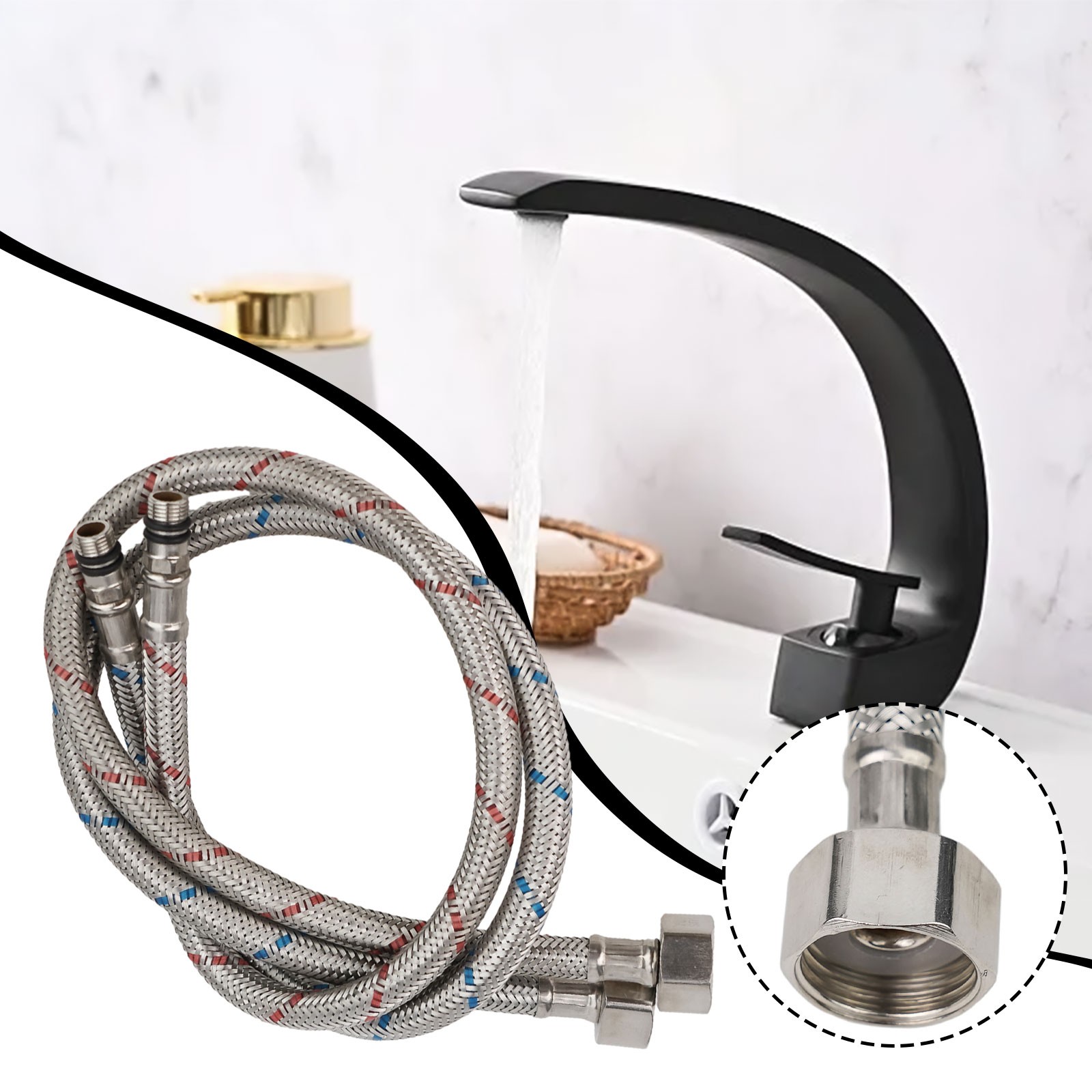 2x Flexible Edelstahl-Anschlüsse M8 X 1,27cm (600mm) - WRAS-zertifiziert Für Küche & Bad