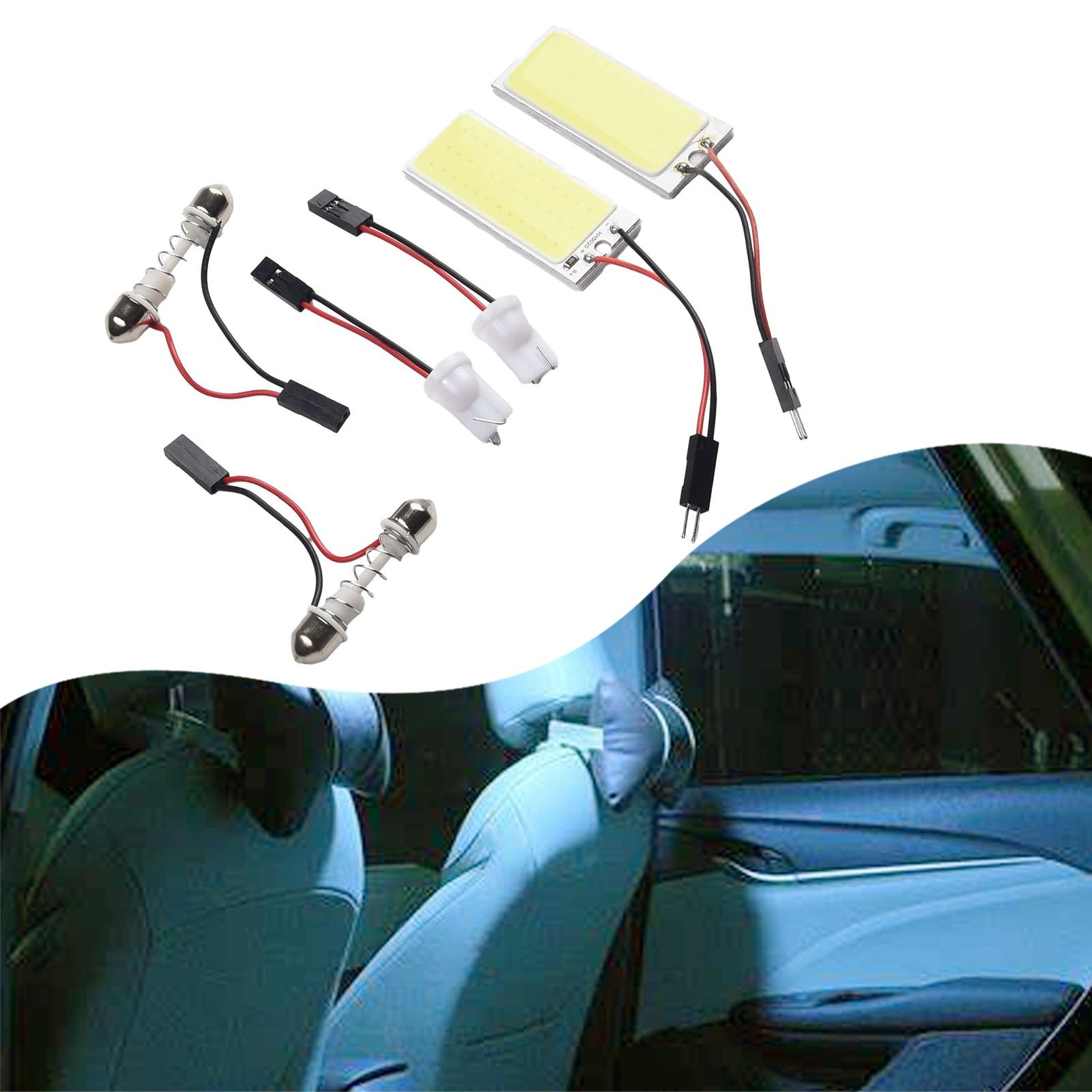 Car Panel Lamp COB LED Panels Interior LED Light Bulbs Map Set With Adapters - Picture 11 of 12
