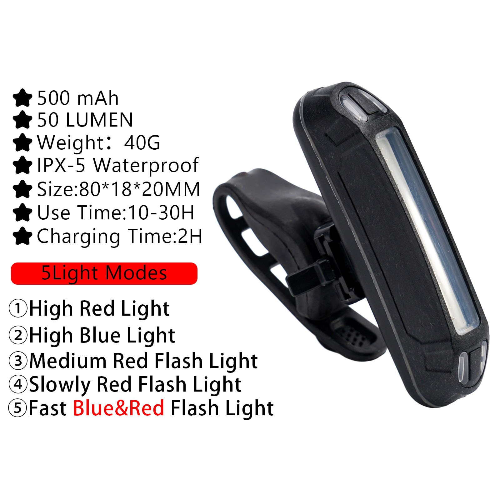 Feu arri��re de v��lo USB rechargeable LED - Lampe d'avertissement de s��curit�� - Picture 14 of 38