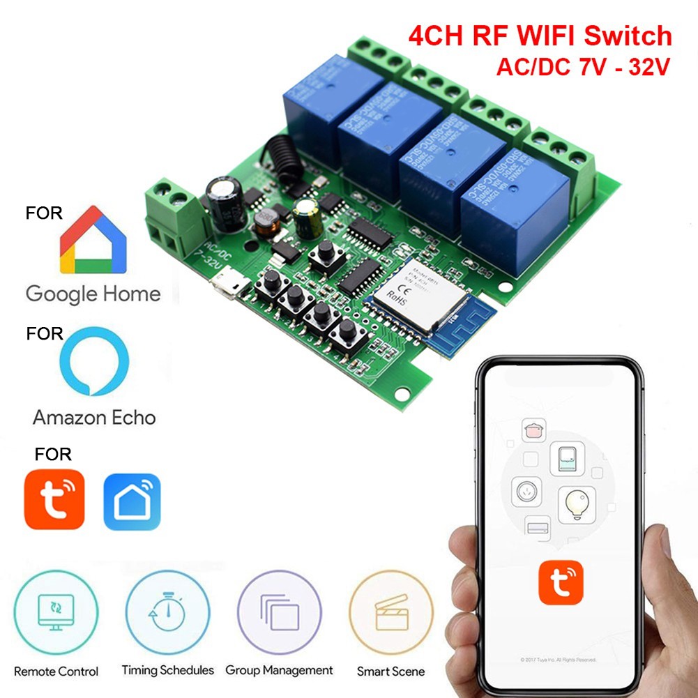 Smart For Tuya WIFI RF Control Module Switch 4CH Relay Module Switch