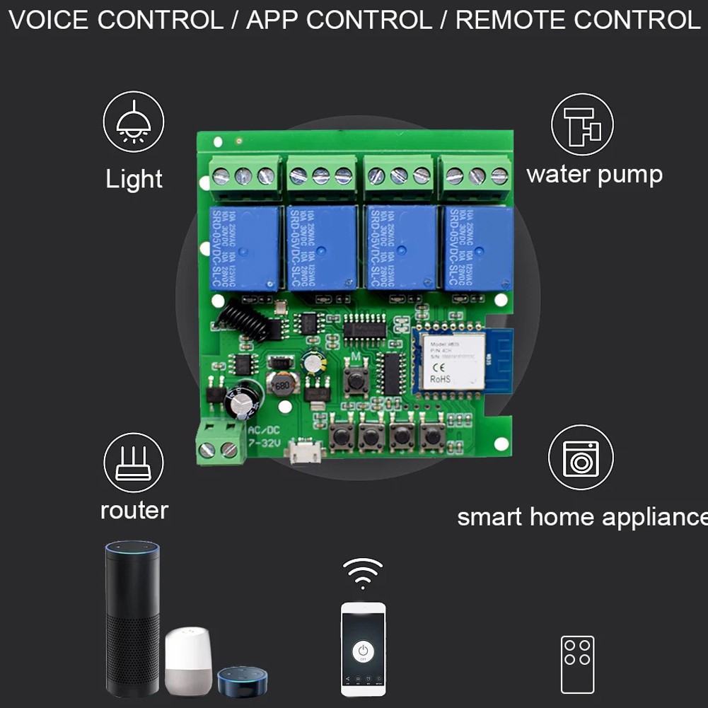 Smart For Tuya WIFI RF Control Module Switch 4CH Relay Module Switch