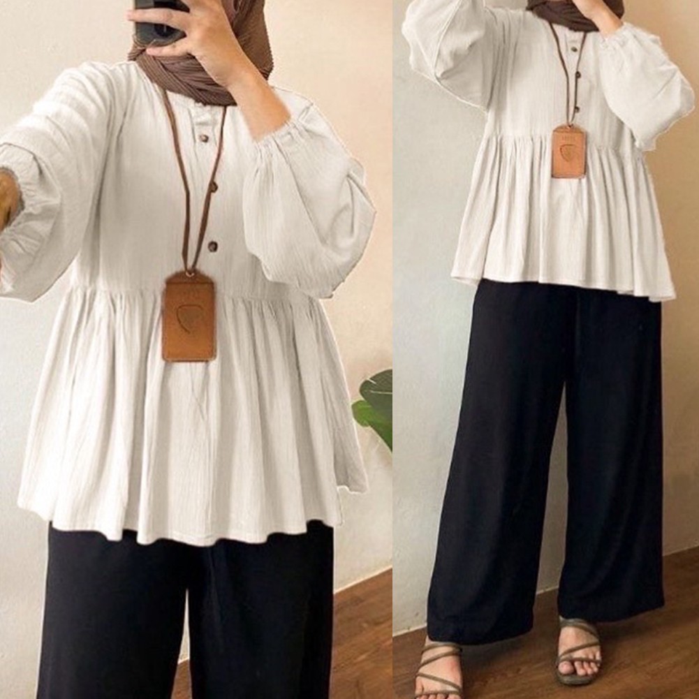 Shirt Blouse Tops Going Out Parties Muslim O Neck Polyester Long Sleeve