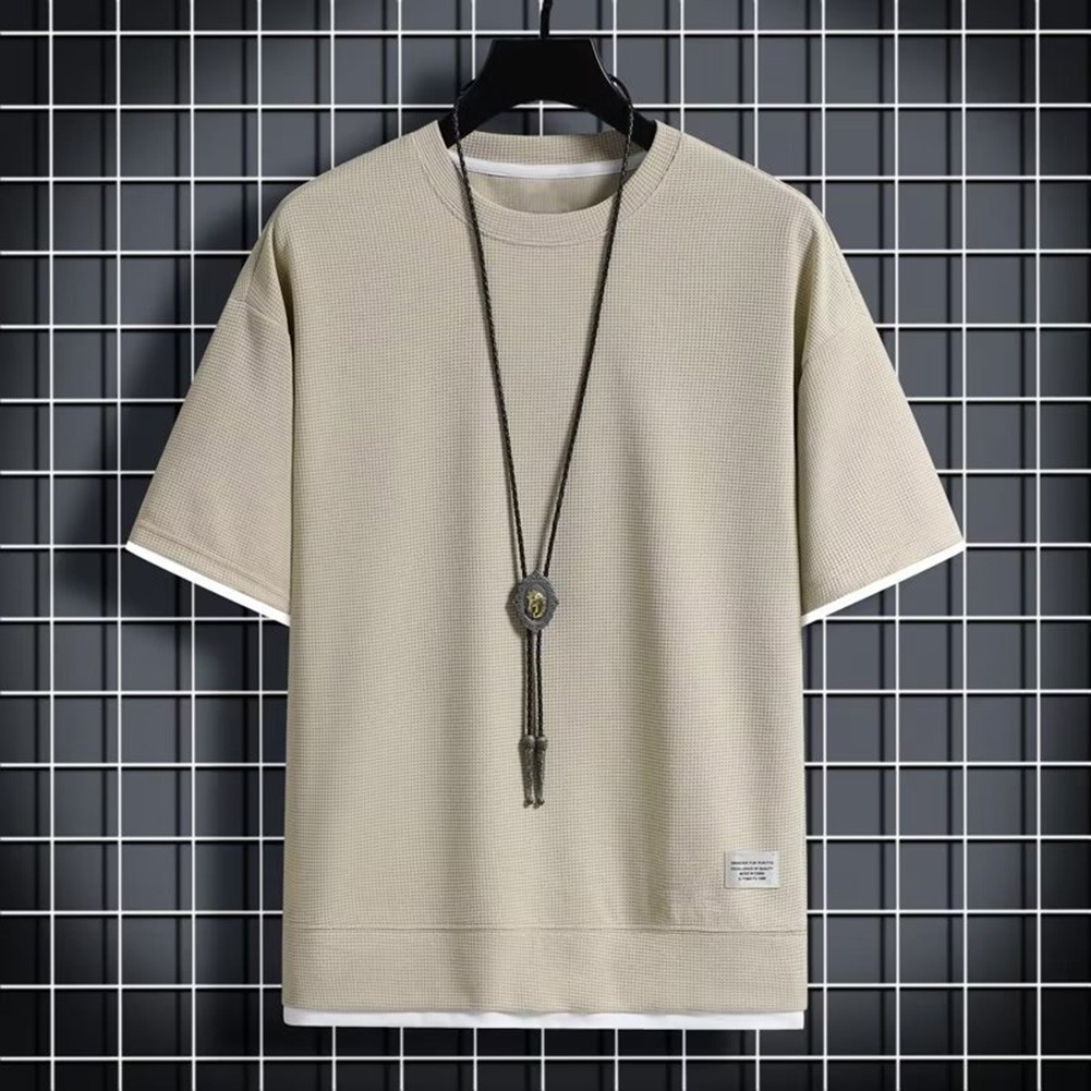 Simple Streetwear Men's Short Sleeve T shirt Loose Fit Solid Color Casual - Picture 15 of 17